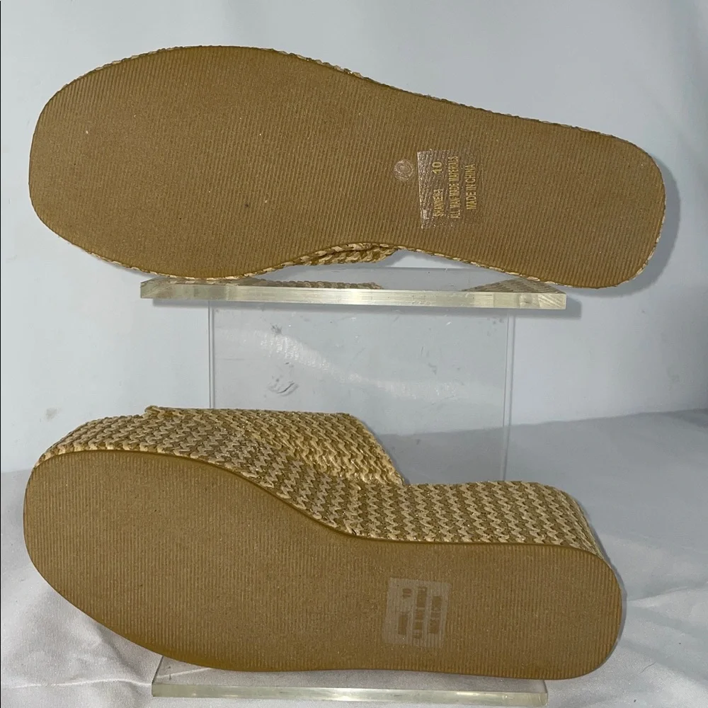 KAYLEEN BY LOS ANGELES RAFIA PLATFORM WEDGE SLIDE SANDALS FTL-12-026
